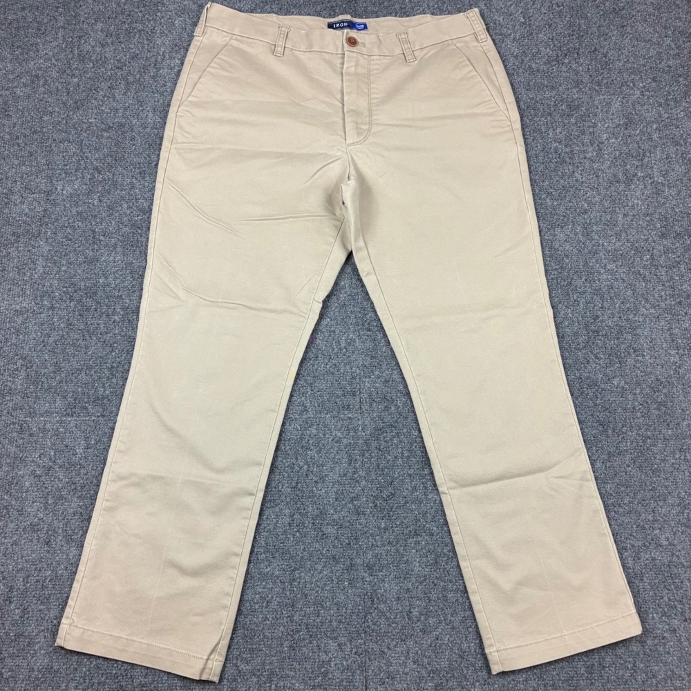 IZOD Mens Straight Fit Chino Pants Khaki Tan Cotton Blend Stretch Size 34x29